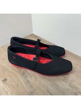 Vivaia Square Toe Mary Jane Flats Black Red Soles Size 41.5 Comfort Lightweight